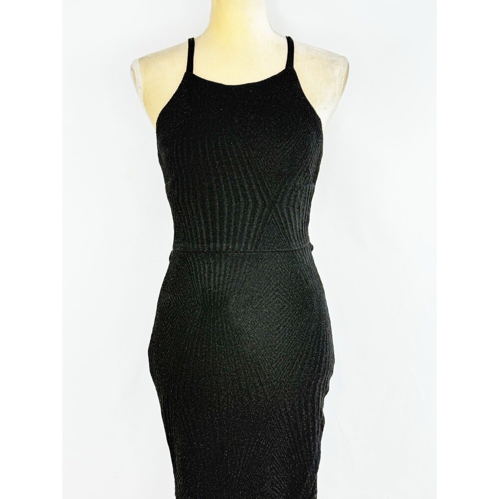 Speechless Black Bodycon Dress Small NWT Cutout Back Glitter Knit Sheer Hem - Picture 15 of 16